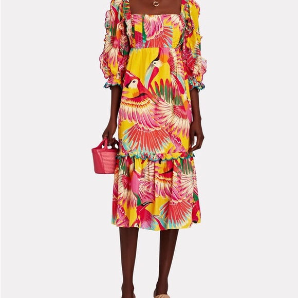 FARM RIO Colorful Toucans Scalloped Midi Dress - Picture 2 of 9